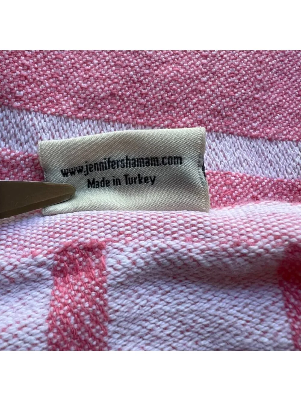Jennifer Shamam OS Pink & White Striped Hand Woven Tassel Kaftan Beach Cover Up
